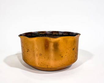 Vintage Copper Cache Pot Planter Bowl Wavy Rim Organic Modern Decor Copper Scalloped Bowl