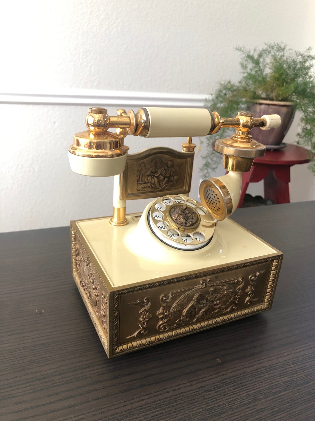 Vintage Decotel Rotary Telephone Gold Victorian Cherub Decor, French