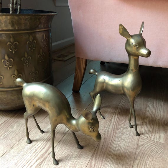 Large Brass Deer Set Christmas Decorations Deer Sculpture Christmas Decor Brass Statue Hearth Decor Christmas Winter Decorations Fireplace