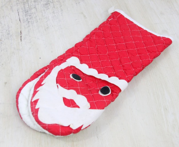 Vintage Santa Oven Mitt, Hot Pad, Wall Art, Fabric Hot Pad, Pot Holder, White Beard, Hot Plate, Hostess Gift, Gift for Her (WTH-806)