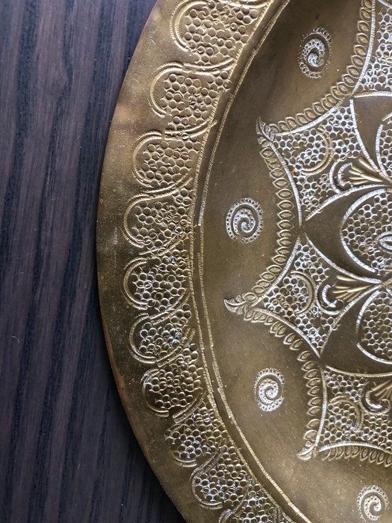 Vintage Brass Tray Moroccan Decor Vintage Tray Engraved Brass