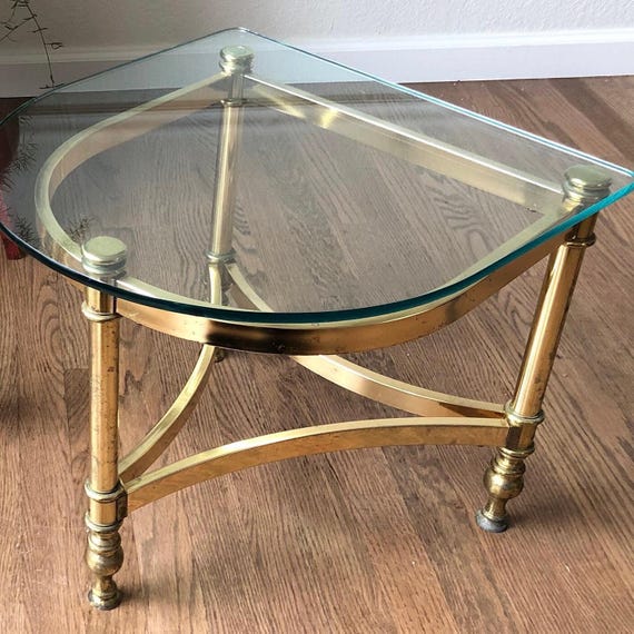 Demilune End Tables Half Moon Side Tables Brass Glass Tables Hollywood Regency Decor Pair Tables Set Of Two Luxe Living Neoclassical Table