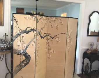 Japanese Silk Folding Screen Hand-painted Double-sided Room