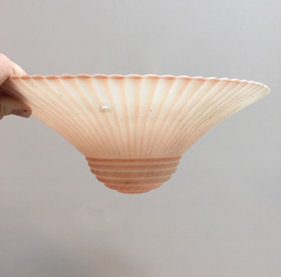 Pink Mid Century Glass Ceiling Light Fixture Art Deco Lines Salmon Light Glass Light Cover Light Shade Light Cover Bedroom Light