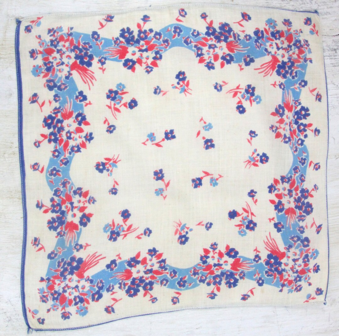 Tiny Flowers in Pink Blue and White Handkerchief Vintage - Etsy