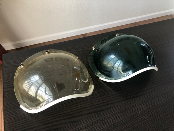 Motorcycle Face Shield Green Snap On Bubble Shield Collectable Clear Visor Mid Century Decoration 1960s Decorations 1966 Bearcat Set of 2