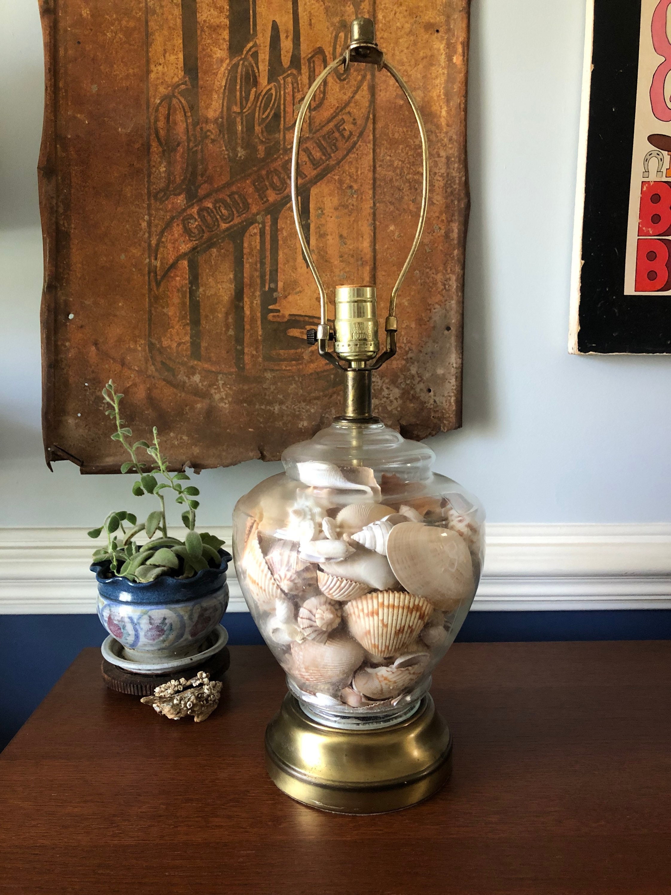 Vanity Dresser Glass Lamp Filled With Sea Shells Vintage Bedroom