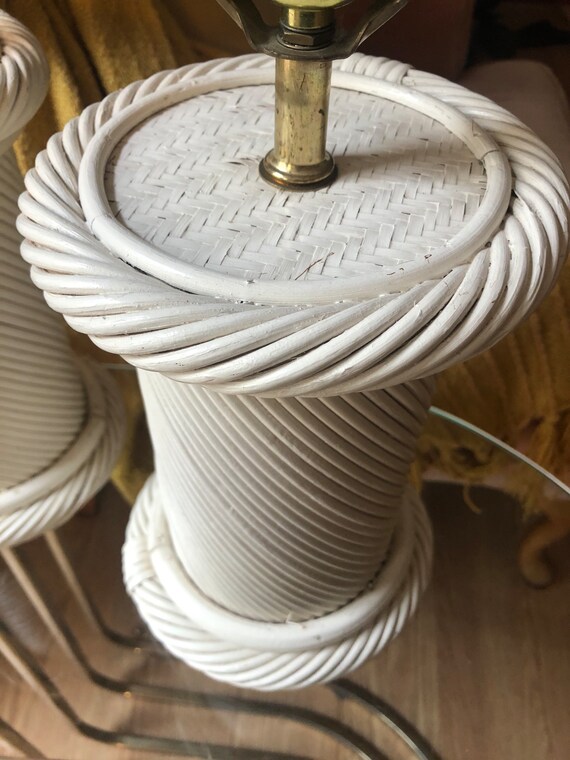 Table Lamps Set Of Two Wicker Lamps Rattan Spool Shaped Table Lamp Pair Coastal Nautical Table Lamp White Ball Finials Cottage Chic Lighting