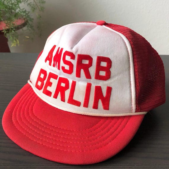 AMSRB BERLIN Ball Cap Red and White Vintage Ball Cap Vintage 1980s Ballcap Mesh SizeAJust One Size Fits All Made in Taiwan