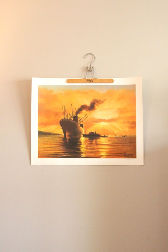 Violet Parkhurst Tanker at Sunset Lithograph -Hand Signed, Famous Artist, Middle East Seascape, Feminist (WTH-563)