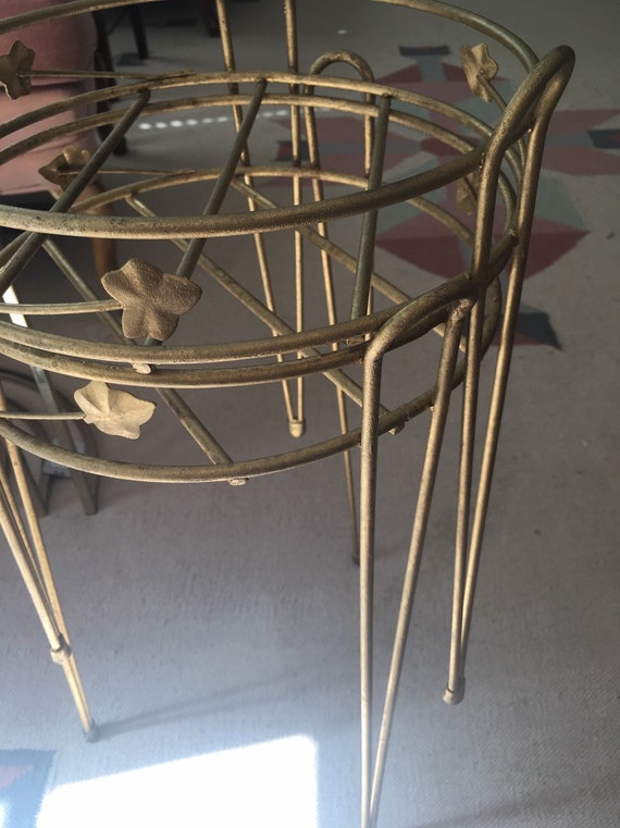 Vintage Nesting Plant Stands Set of Two Wire Stands for Plants Metal Plant Stands Gold Metal Tables Garden Tables Potted Plant Holder