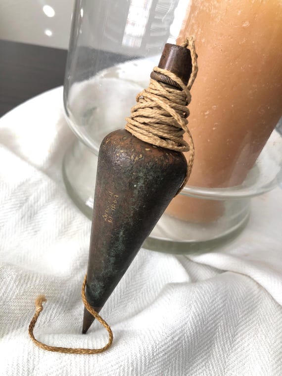 Woodworker Measuring Tool with String Attached Brass Plumb Bob No Sheath Vintage Plumb Bob 1900s Antique