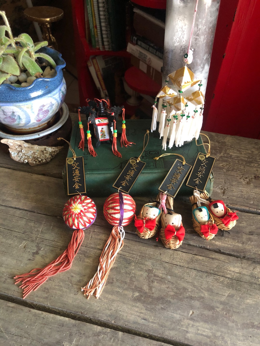 Vintage Japanese Christmas Ornaments 2 Temari Thread Ball, 2 Japanese