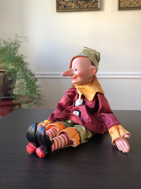 Vintage 1950s Pinnochio Puppet Marionette Italian Fifties Toy Children Not Disney Striped Socks Long Nose Antique No Strings