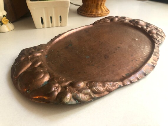 Antique Copper Tray Hand Made Arts and Craft Newly Style Copper Tray Fruit Motif  Rectangular Oval Urban Farmhouse Cottage Chic Kitchen