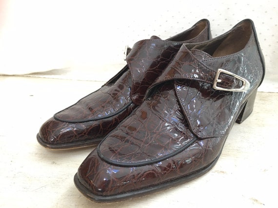 Vintage Bruno Melli Faux Crocodile Loafers, Leather Slip On Shoes, Hipster Shoes, Low Heel, Vintage Italian Leatherr Loafers, 1980's Fashion