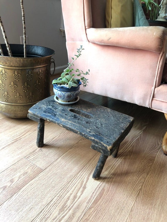 Primitive Wooden Stool, Milking Stool, Rustic Black Stool, Decorative/Display Stool, Vintage Wooden Painted Plant Stand, Wooden Step