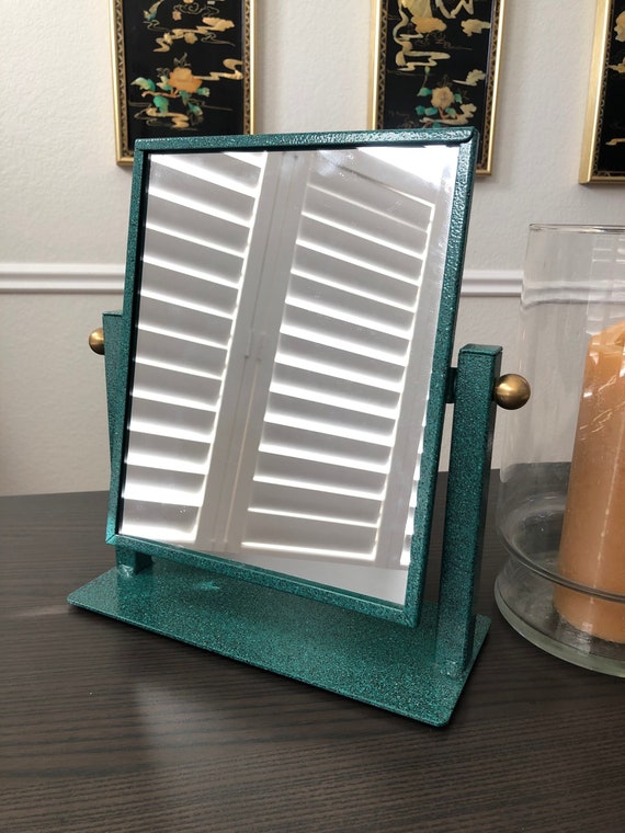 Vintage Post Modern Dresser Mirror Green Metal Mirror Retro Display Mirror Painted Store Display Industrial Mirror 1980s Decor Faux Stone