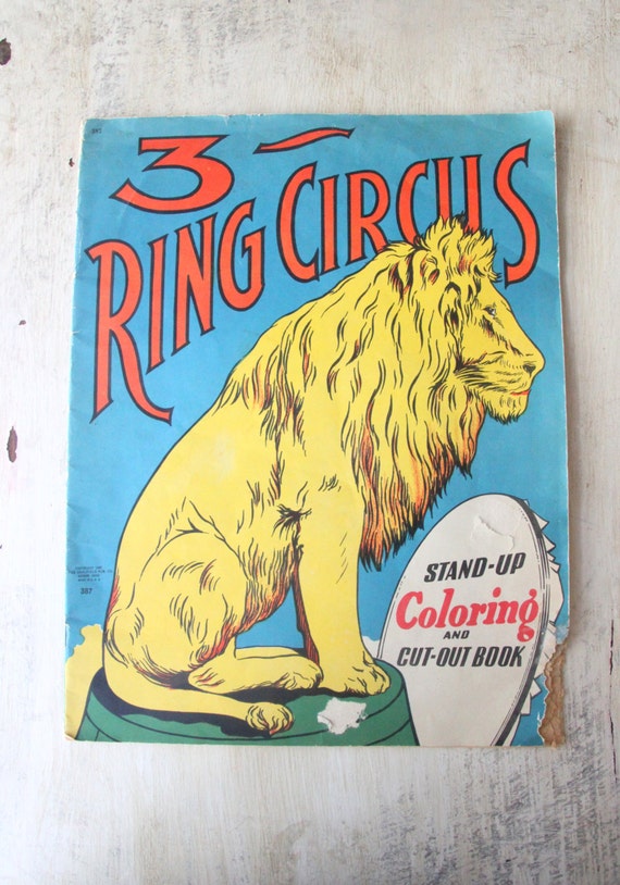 3 Ring Circus Stand-up Coloring Book 387, The Saaflied Pub. Co. (1945), Akron, Ohio, Classic Circus, Paper Ephemera, Vintage Circus, WTH-842