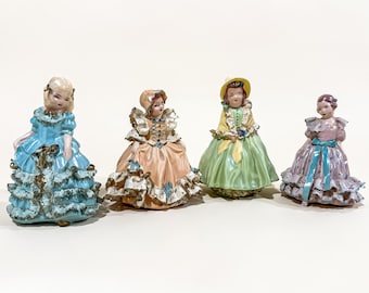Vintage Dresden Style Lace Plaster Lady Figurines Victorian Pastel Decor Dresden Doll Collection