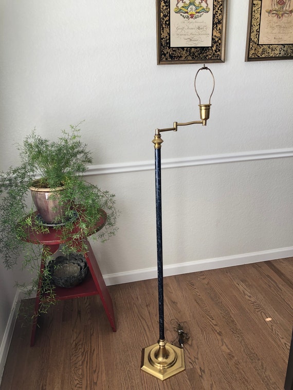 Hollywood Regency Floor Lamp Brass Base Vintage Designer Lamp Hexagon Base 1970’s Decor Faux Marble Robert Abbey