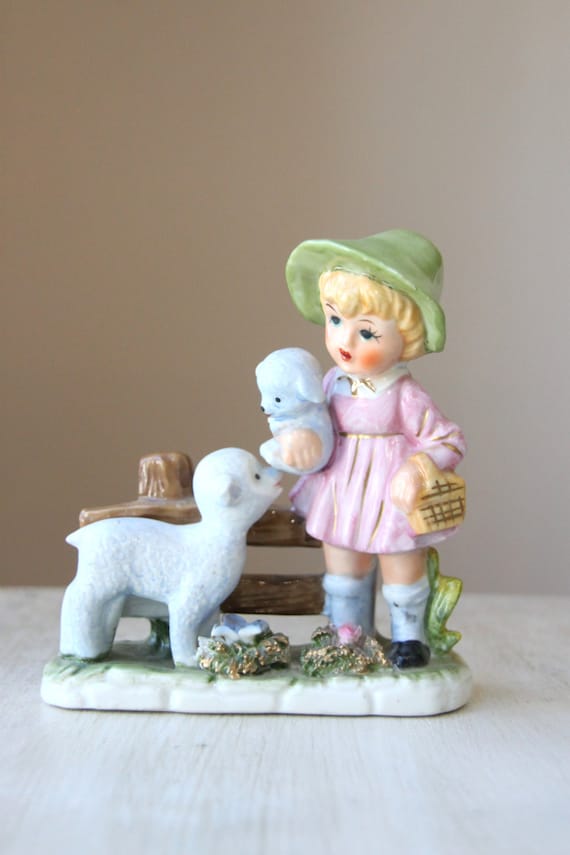 Hummel Style Girl with Sheep Figurine, Little Girls Room, Nursery Decor, Vintage Nursery, Child Figurine, 70 Figurine, Baby Girl, WTH-1400