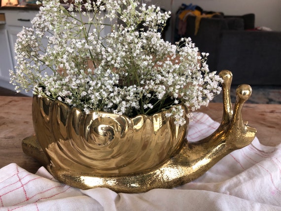 Large Brass Snail Planter - Unique, Unusual, Mid Century Modern, MCM, Vase, Flower Holder, Boho Chic, Bohemian