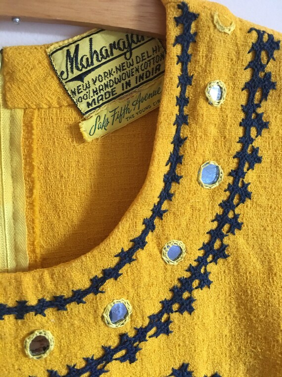 Indian Kurta Embroidered Dress Handwoven Cotton Tunic 1960s Dress Yellow Hand Embroidered Dress Circle Dress Pattern Saks Fifth Avenue Kurta