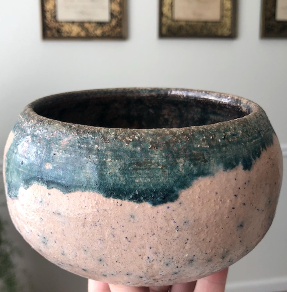 Signed Studio Pottery Bowl/Vase 1978 Beige/Pink and Green Pottery Vintage Pottery Seventies Signed by DB Raku
