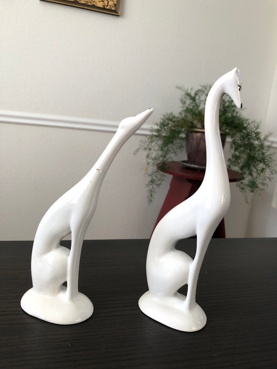 Set of Two Porcelain Art Deco Greyhound Sculptures, Statue, Miniature, Minimalistic, Figurine, 1980s Art Deco Revival