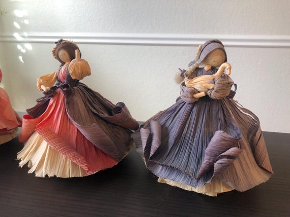 Corn Husk Doll Collection Sold Individually Picking up Child Christmas Holding Sheep Arms Up Holding Goose