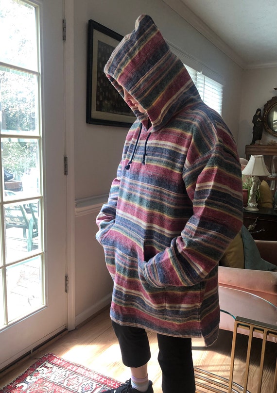 Vintage Jeans X-AM Hoodie, Hippie, Colorful, Striped, Horizontal Stripes, Made in Sri Lanka, 1990s, Nineties, Colorful Pullover