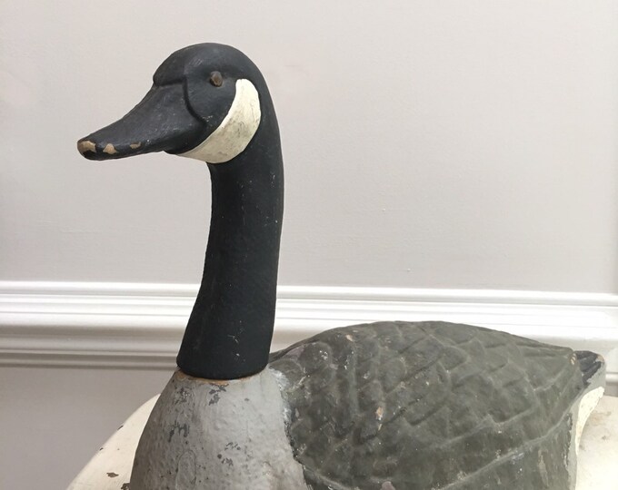 Paper Mache Goose Decoy, Hand Painted, Sitting Goose Decoy, Lake House