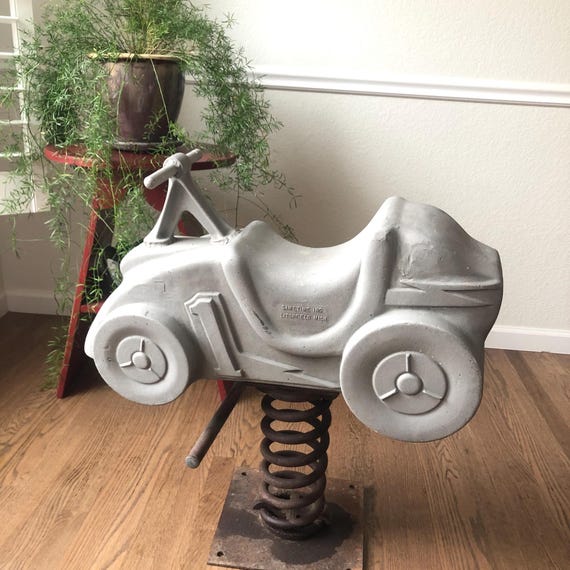 1950s Retro Chrome Metal Toy Car Playground Equipment Riding Toy Bouncy Car Spring Game Time Inc Saddle Mates Spring Car Toy Collectible