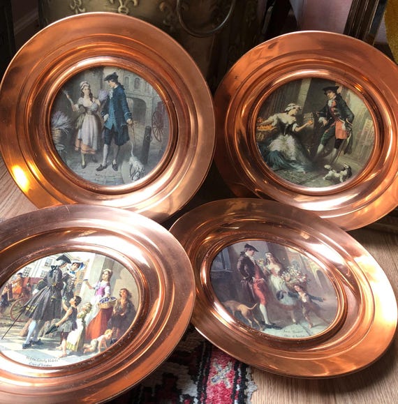 Vintage Set of Four Linton Copper Plates Featuring Scenes from the Cries of London Made in England Colonial Collectible