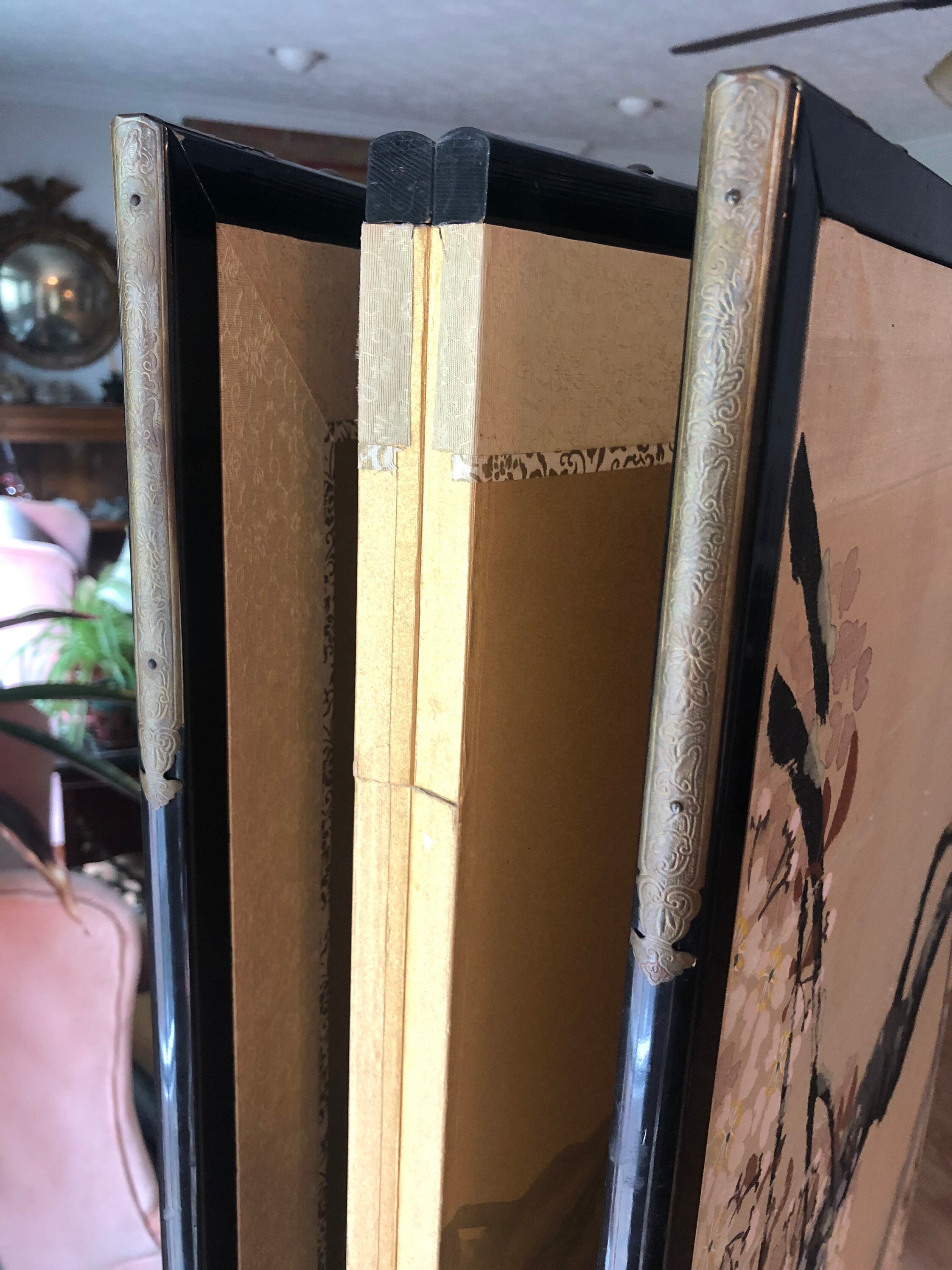 Japanese Silk Folding Screen Hand-painted Double-sided Room