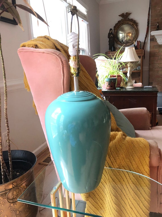 Turquoise Alsy Ginger Jar Lamp from the 1980s, Blue, Green, Ocean, Beach House, Lake House, Vintage, Signed Alsy,