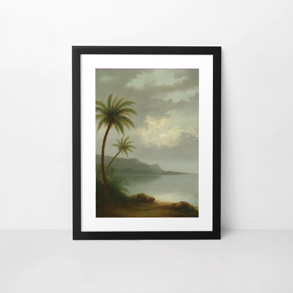 Hudson Tropical, Wall Art, Digital Download, Frame TV Art, Tranquil Art, Palm Trees, Misty Shore, Serene, Peaceful Solitude, Bedroom Decor