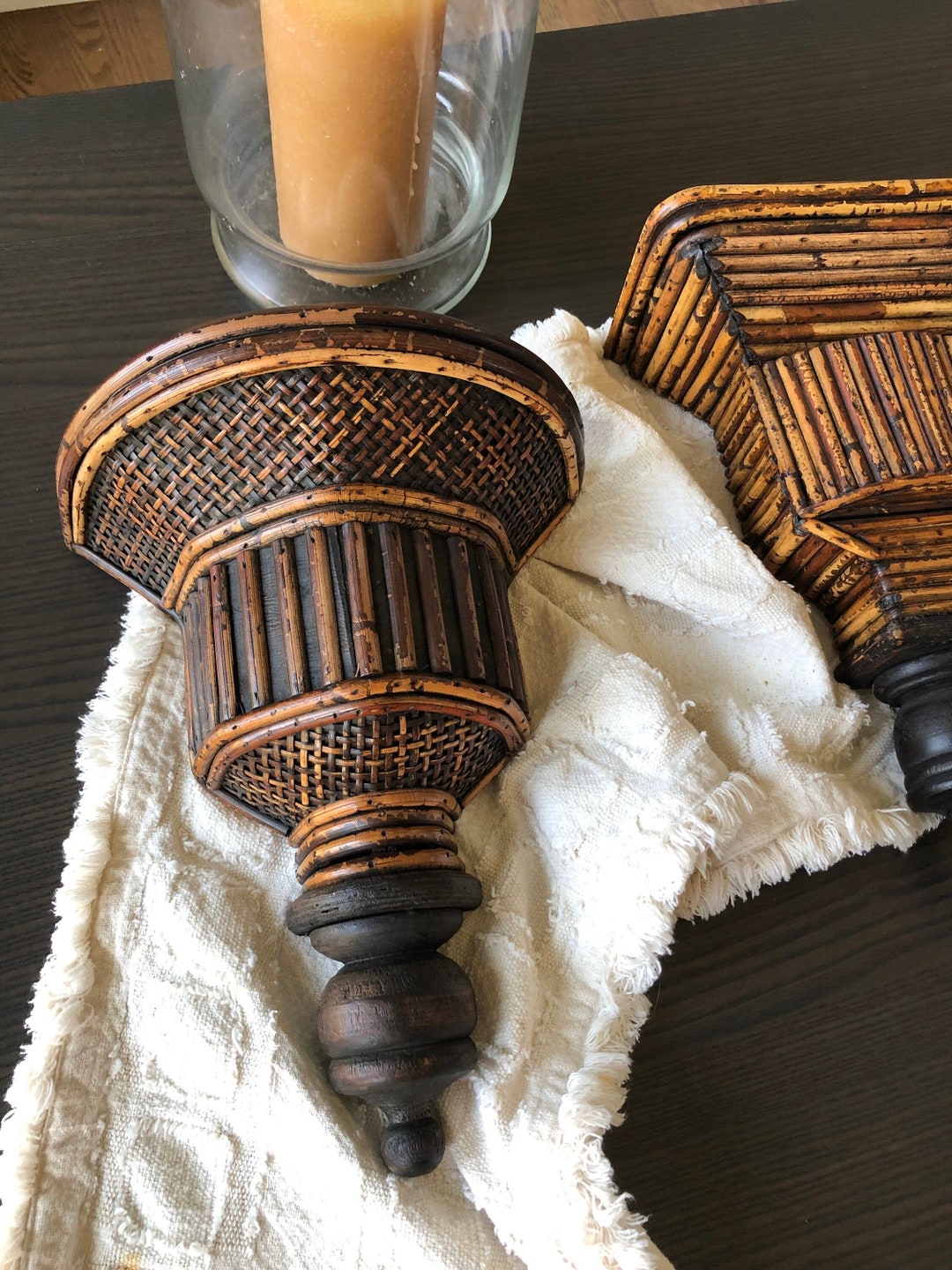 Vintage, Pencil Reed, Rattan, Wall Shelf, Round Rop, Semicircle Top ...