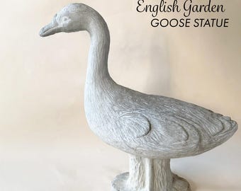 Vintage English Garden Stone Goose Statue Garden Folk Art Sculpture Rustic Farmhouse Decor Concrete Duck Yard Art Garden Conservatory Decor
