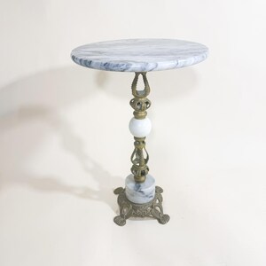 Marble Table Round Side Table White Marble Table Pierced Brass Table Legs Round Plant Stand Marble Plant Stand Elegant 1960s Table Regency