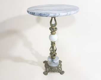 Marble Table Round Side Table White Marble Table Pierced Brass Table Legs Round Plant Stand Marble Plant Stand Elegant 1960s Table Regency