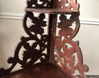 Wooden Shelf French Decor Carved Wooden Shelf Handmade Floral Decor 1960s Art Vintage Decor Mid Century Shelf Decor Wooden Floral Shelf Art