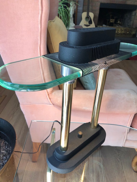 Banker Table Lamp Post Modern Dimmer Lamp 1980s Brass Lamp Glass Vintage Lamp Memphis Style Lamp Halogen Robert Sonneman for George Kovacs