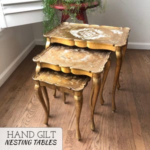 Gold Tables Gold Side Table Gold Finish Bedroom Decor Carved Tables Set of Three Tables Living Room Tables Florentine Nesting Tables