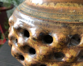 Ceramic Pottery Glazed Votive Candle Holder Pierced Pottery Signed Unique One of a Kind Vintage Pottery Ceramic Signed Pottery Boho Chic