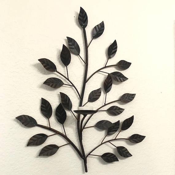 Leaf Wall Scones with Candle Holder Wrought Iron Leaf Wall Decor Fall Decor Autumn Decor Farmhouse Decor 1990s Nineties