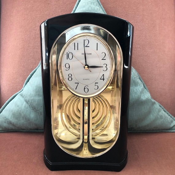 Rare and Hypnotizing Postmodern Japanese Rhythm Motion Clock  Quartz Front to Back Motion Desk Clock Gold Silver Black 1990s
