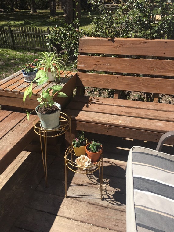 Vintage Nesting Plant Stands, Set of Two, Wire Stands for Plants, Metal Plant Stands, Gold Metal Tables, Garden Tables, Potted Plant Holder