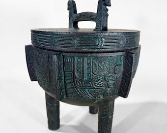 Vintage James Mont Style Ice Bucket Getz Bros Tripod Dragon Handle Hollywood Regency Chinoiserie Wine Cooler